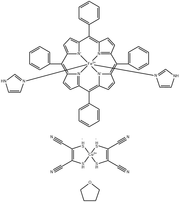 bis(imidazole)(5,10,15,20-tetraphenylporphinato)iron(III) bis(1,2-dicyanoethylenedithiolato)cuprate(III) tetrakis(tetrahydrofuran)