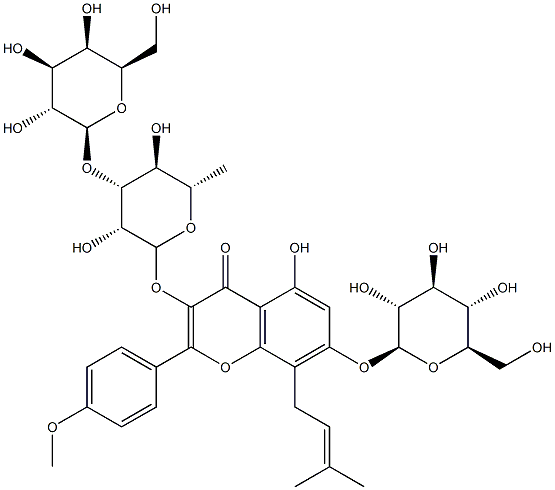 4H-1-Benzopyran-4-one, 3-((6-deoxy-3-O-beta-D-galactopyranosyl-alpha-L -mannopyranosyl)oxy)-7-(beta-D-glucopyranosyloxy)-5-hydroxy-2-(4-metho xyphenyl)-8-(3-methyl-2-butenyl)-