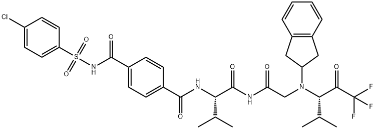 N-((4-((((4-chlorophenyl)sulfonyl)amino)carbonyl)phenyl)oxomethyl)-valyl-N-(2,3-dihydro-1H-inden-2-yl)glycine N-(3-(1,1,1-trifluoro-4-methyl-2-oxopentyl))amide