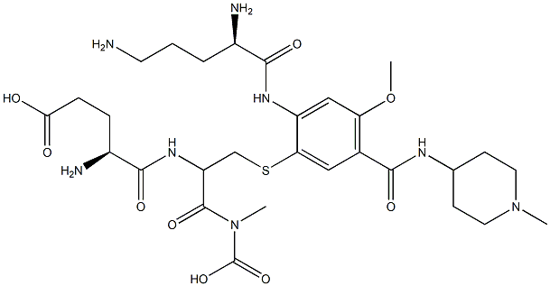 Glycine, N-(S-(2-((2,5-diamino-1-oxopentyl)amino)-4-methoxy-5-(((1-met hyl-4-piperidinyl)amino)carbonyl)phenyl)-N-L-gamma-glutamyl-L-cysteiny l)-, (S)-