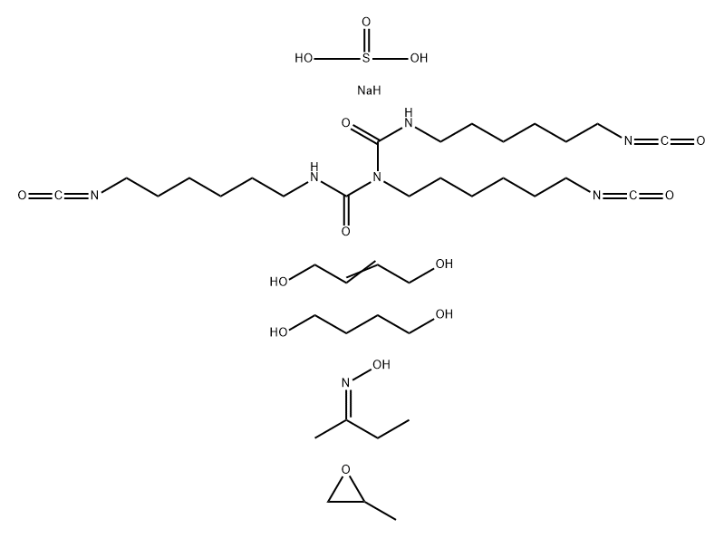 Sulfurous acid, monosodium salt, polymer with 1,4-butanediol, 2-butene-1,4-diol, methyloxirane and N,N',2-tris(6-isocyanatohexyl)imidodicarbonic diamide, Me Et ketone oxime-blocked