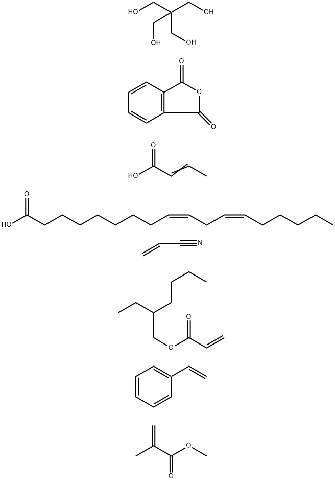 2-Propenoic acid, 2-methyl-, methyl ester, polymer with 2,2-bis(hydroxymethyl)-1,3-propanediol polymer with 1,3-isobenzofurandione 2-butenoate (Z,Z)-octadecadienoate, ethenylbenzene, 2-ethylhexyl 2-propenoate and 2-propenenitrile