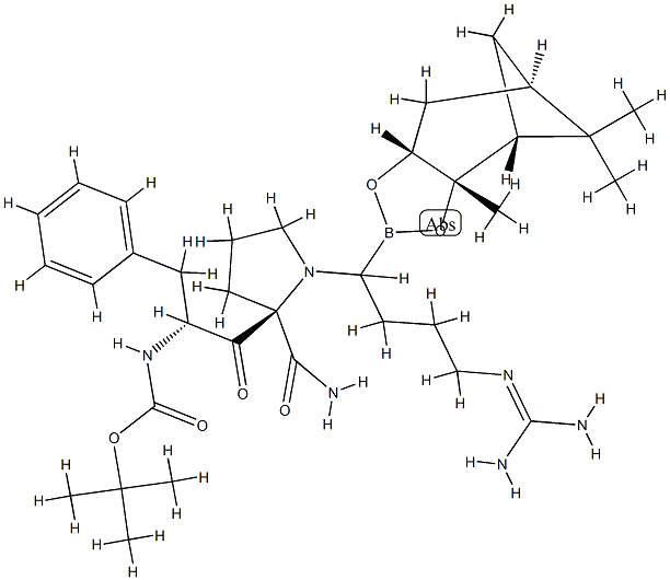 L-Prolinamide, N-((1,1-dimethylethoxy)carbonyl)-D-phenylalanyl-N-(4-(( aminoiminomethyl)amino)-1-(hexahydro-3a,5,5-trimethyl-4,6-mthano-1,3,2 -benzodioxaborol-2-yl)butyl)-, (3aR-(2(S*),3aalpha,4alpha,6alpha,7aalp ha))-