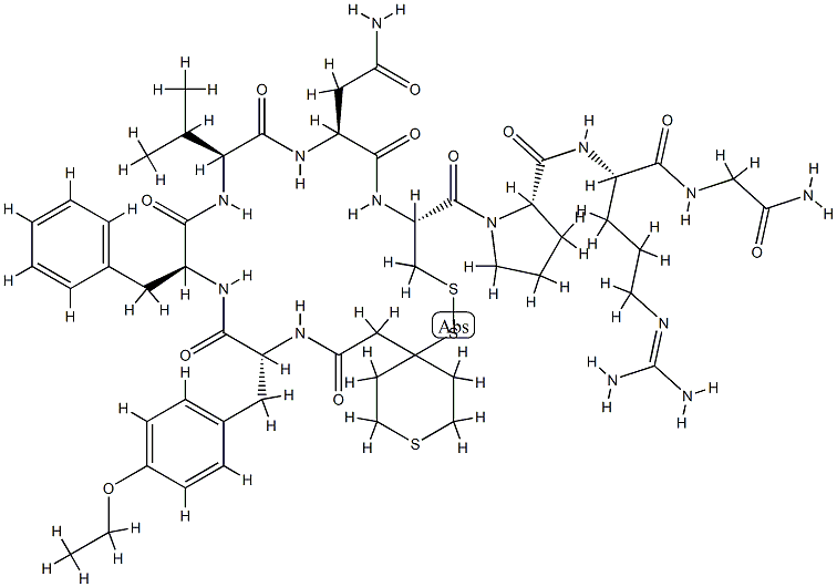 (2S)-1-[(10R,13S,16S,19S,22R)-19-benzyl-13-(carbamoylmethyl)-22-[(4-et hoxyphenyl)methyl]-12,15,18,21,24-pentaoxo-16-propan-2-yl-3,7,8-trithi a-11,14,17,20,23-pentazaspiro[5.19]pentacosane-10-carbonyl]-N-[(1S)-1- (carbamoylmethylcarbamoyl)-4-(diaminomethylideneamino)butyl]pyrrolidin e-2-carboxamide