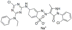 Benzenesulfonic acid, 4-4-chloro-6-(ethylphenylamino)-1,3,5-triazin-2-ylamino-2-1-(2-chlorophenyl)-4,5-dihydro-3-methyl-5-oxo-1H-pyrazol-4-ylazo-, monosodium salt