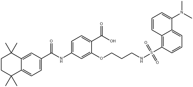 2-(3-(5-dimethylaminonaphthalene-1-sulfonyl)aminopropyl-1-oxyl)-4-((5,6,7,8-tetrahydro-5,5,8,8-tetramethyl-2-naphthalenyl)carboxamido)benzoic acid