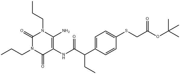 Acetic  acid,  [[4-[1-[[(6-amino-1,2,3,4-tetrahydro-2,4-dioxo-1,3-dipropyl-5-pyrimidinyl)amino]carbonyl]propyl]phenyl]thio]-,  1,1-dimethylethyl  ester  (9CI)