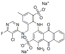 disodium 1-amino-4-(2-(5-chloro-6-fluoro-pyrimidin-4-ylamino-methyl)-4-methyl-6-sulfo-phenylamino)-9,10-dioxo-9,10-dihydro-anthracene-2-sulfonate