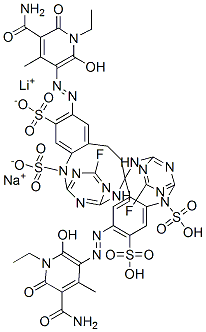 1,3-bis{6-fluoro-4-[1,5-disulfo-4-(3-aminocarbonyl-1-ethyl-6-hydroxy-4-methyl-pyrid-2-on-5-ylazo)-phenyl-2-ylamino]-1,3,5-triazin-2-ylamino}propane lithium-, sodium salt