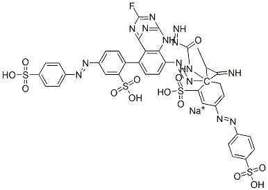 Benzenesulfonic acid, 2,2-(1-methyl-1,2-ethanediyl)bisimino(6-fluoro-1,3,5-triazine-4,2-diyl)imino2-(aminocarbonyl)amino-4,1-phenyleneazobis5-(4-sulfophenyl)azo-, sodium salt