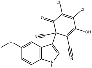 4,5-Dichloro-3-hydroxy-1-(5-methoxy-1H-indol-3-yl)-6-oxocyclohexa-
2,4-diene-1,2-dicarbonitrile