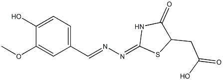 2-((E)-2-(((E)-4-hydroxy-3-methoxybenzylidene)hydrazono)-4-oxothiazolidin-5-yl)acetic acid