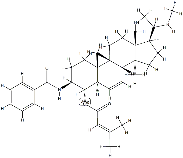3-Methyl-2-butenoic acid 3β-benzoylamino-14-methyl-20-methylamino-9β,19-cyclo-5α-pregn-6-en-4α-yl ester