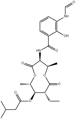 8-ethyl-3-(3-formamidosalicylamido)-2,6-dimethyl-4,9-dioxo-1,5-dioxonan-7-yl isovalerate