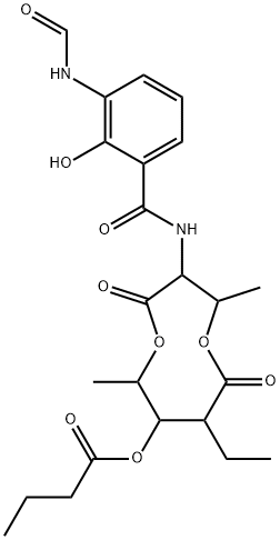 8-ethyl-3-[[3-(formylamino)salicyloyl]amino]-2,6-dimethyl-4,9-dioxo-1,5-dioxonan-7-yl butyrate