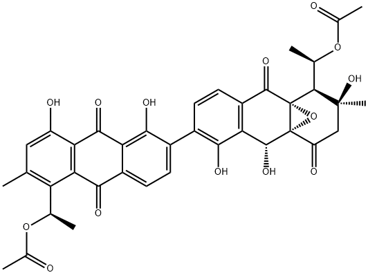 (αR,α'R)-1',2',3',4'β,9,9',10,10'-Octahydro-1,3'α,8,8',9'β-pentahydroxy-4'aβ,9'aβ-oxy-1',9,10,10'-tetraoxo-α,α',3,3'-tetramethyl-7,7'-bi(4-anthracenemethanol)α,α'-diacetate