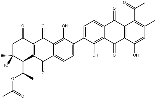 5'-Acetyl-6,7-dihydro-1,1',6β,8'-tetrahydroxy-5β-(1-hydroxyethyl)-6,6'-dimethyl[2,2'-bianthracene]-8,9,9',10,10'(5H)-pentone 5-acetate