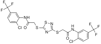 2-{[3-({2-[2-chloro-5-(trifluoromethyl)anilino]-2-oxoethyl}sulfanyl)-1,2,4-thiadiazol-5-yl]sulfanyl}-N-[2-chloro-5-(trifluoromethyl)phenyl]acetamide