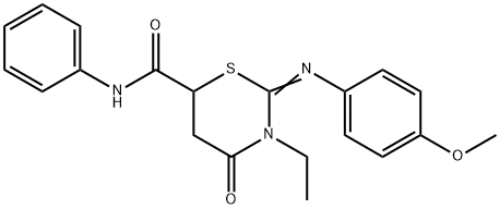 (2Z)-3-ethyl-2-[(4-methoxyphenyl)imino]-4-oxo-N-phenyl-1,3-thiazinane-6-carboxamide