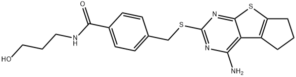 4-(((4-amino-6,7-dihydro-5H-cyclopenta[4,5]thieno[2,3-d]pyrimidin-2-yl)thio)methyl)-N-(3-hydroxypropyl)benzamide