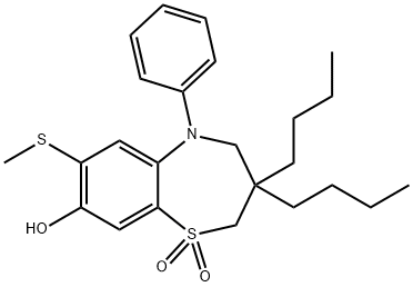 1,5-Benzothiazepin-8-ol, 3,3-dibutyl-2,3,4,5-tetrahydro-7-(methylthio)-5-phenyl-, 1,1-dioxide