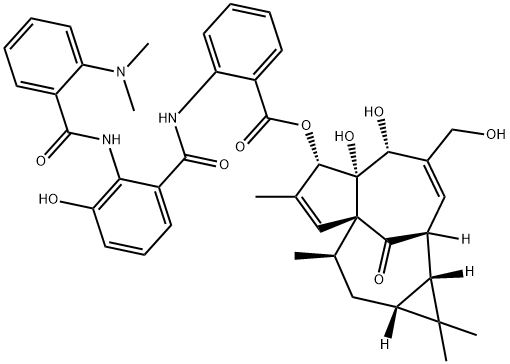 Benzoic acid, 2-((2-((2-(dimethylamino)benzoyl)amino)-3-hydroxybenzoyl )amino)-, 1a,2,5,5a,6,9,10,10a-octahydro-5,5a-dihydroxy-4-(hydroxymeth yl)-1,1,7,9-tetramethyl-11-oxo-1H-2,8a-methanocyclopenta(a)cyclopropa( e)cyclodecen-6-yl ester, (1