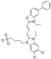 2-[3-[5,6-dichloro-1-ethyl-1,3-dihydro-3-(4-sulphonatobutyl)-2H-benzimidazol-2-ylidene]prop-1-enyl]-3-ethyl-5-phenylbenzoxazolium