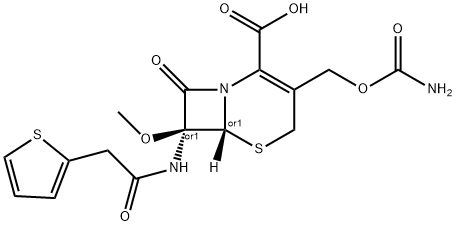 5-Thia-1-azabicyclo[4.2.0]oct-2-ene-2-carboxylic acid, 3-[[(aminocarbonyl)oxy]methyl]-7-methoxy-8-oxo-7-[(2-thienylacetyl)amino]-, cis-(+-)-