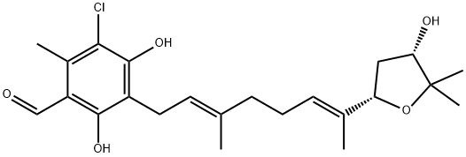 (-)-3-Chloro-4,6-dihydroxy-2-methyl-5-[(2E,6E)-3-methyl-7-[(2S,4S)-tetrahydro-4-hydroxy-5,5-dimethylfuran-2-yl]-2,6-octadienyl]benzaldehyde