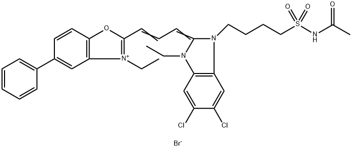 2-[3-[1-[4-[(acetamido)sulphonyl]butyl]-5,6-dichloro-3-ethyl-1,3-dihydro-2H-benzimidazol-2-ylidene]prop-1-enyl]-3-ethyl-5-phenylbenzoxazolium bromide