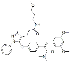 3-[5-[4-[2-(3,5-dimethoxyphenyl)-1-(dimethylcarbamoyl)ethenyl]phenoxy] -3-methyl-1-phenyl-pyrazol-4-yl]-N-(3-methoxypropyl)propanamide