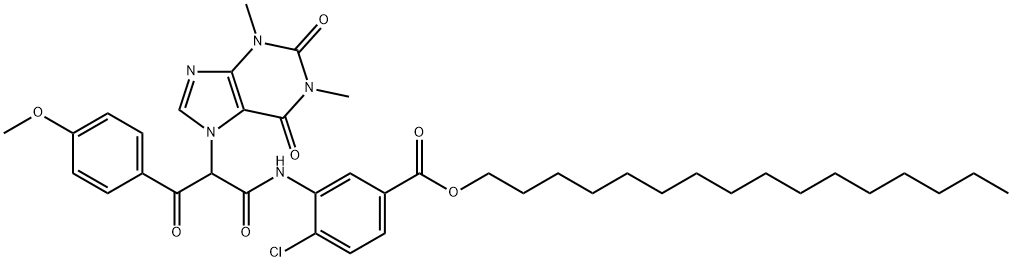 hexadecyl 4-chloro-3-[3-(4-methoxyphenyl)-1,3-dioxo-2-(1,2,3,6-tetrahydro-1,3-dimethyl-2,6-dioxo-7H-purin-7-yl)propyl]anthranilate