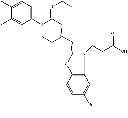 2-[2-[[5-bromo-3-(2-carboxyethyl)-3H-benzothiazol-2-ylidene]methyl]buten-1-yl]-3-ethyl-5,6-dimethylbenzothiazolium iodide
