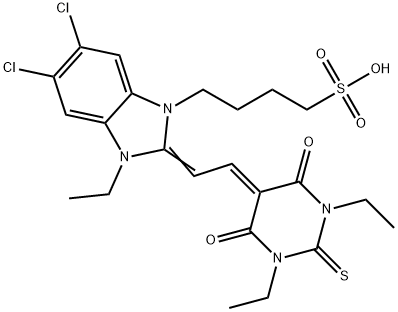 5,6-Dichloro-2-[2-[(1,3-diethylhexahydro-4,6-dioxo-2-thioxopyrimidin)-5-ylidene]ethylidene]-3-ethyl-2,3-dihydro-1H-benzimidazole-1-(1-butanesulfonic acid)