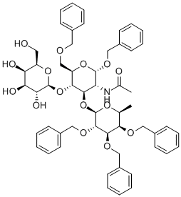 苄基 O-6-脱氧-2,3,4-三-O-(苯基甲基)-ALPHA-L-吡喃半乳糖基-(1-3)-O-[BETA-D-吡喃半乳糖基-(1-4)]-2-(乙酰氨基)-2-脱氧-6-O-(苯基甲基)-ALPHA-D-吡喃葡萄糖苷