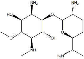 1-Amino-1,4-dideoxy-2-O-(2,6-diamino-2,3,4,6,7-pentadeoxy-β-L-lyxo-heptopyranosyl)-5-O-methyl-4-(methylamino)-D-scyllo-inositol