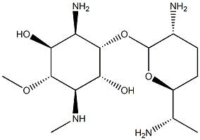 1-Amino-1,4-dideoxy-2-O-(2,6-diamino-2,3,4,6,7-pentadeoxy-β-L-lyxo-heptopyranosyl)-5-O-methyl-4-(methylamino)-D-myo-inositol