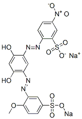 2',4'-Dihydroxy-5'-(2-methoxy-5-sodiooxysulfonylphenylazo)-4-nitroazobenzene-2-sulfonic acid sodium salt