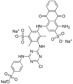 trisodium 1-amino-4-[[3-[[4-chloro-6-[(4-sulphonatophenyl)amino]-1,3,5-triazin-2-yl]amino]-2,4,6-trimethyl-5-sulphonatophenyl]amino]-9,10-dihydro-9,10-dioxoanthracene-2-sulphonate
