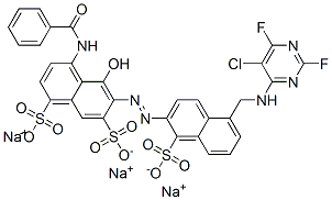 1,7-Naphthalenedisulfonic acid, 4-(benzoylamino)-6-[[5-[[ (5-chloro-2,6-difluoro-4-pyrimidinyl)amino]methyl ]-1-sulfo-2-naphthalenyl]azo]-5-hydroxy-, trisodium salt