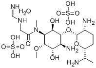 L-chiro-Inositol, 4-amino-1,4-dideoxy-3-O-(2,6-diamino-2,3,4,6,7-penta deoxy-beta-L-lyxo-heptopyranosyl)-6-O-methyl-1-(2-(formimidoylamino)-N -methylacetamido)-, sulfate (1:2), hydrate