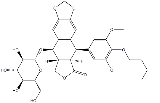 (5R,5aα)-5,8,8aβ,9-Tetrahydro-9β-(β-D-glucopyranosyloxy)-5β-[3,5-dimethoxy-4-(3-methylbutoxy)phenyl]furo[3',4':6,7]naphtho[2,3-d]-1,3-dioxol-6(5aH)-one