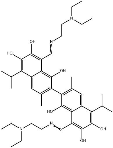 (1Z)-1-[(2-diethylaminoethylamino)methylidene]-7-[(8Z)-8-[(2-diethylaminoethylamino)methylidene]-1,6-dihydroxy-3-methyl-7-oxo-5-propan-2-yl-naphthalen-2-yl]-3,8-dihydroxy-6-methyl-4-propan-2-yl-naphthalen-2-one