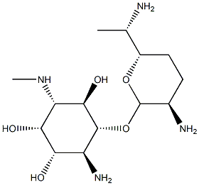 1-Amino-1,4-dideoxy-2-O-(2,6-diamino-2,3,4,6,7-pentadeoxy-β-L-lyxo-heptopyranosyl)-4-(methylamino)-D-scyllo-inositol