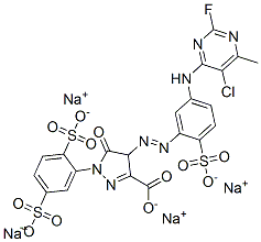 1H-Pyrazole-3-carboxylic acid, 4-[[5-[(5-chloro-2-fluoro- 6-methyl-4-pyrimidinyl)amino]-2-sulfophenyl]azo] -1-(2,5-disulfophenyl)-4,5-dihydro-5-oxo-, tetrasodium salt