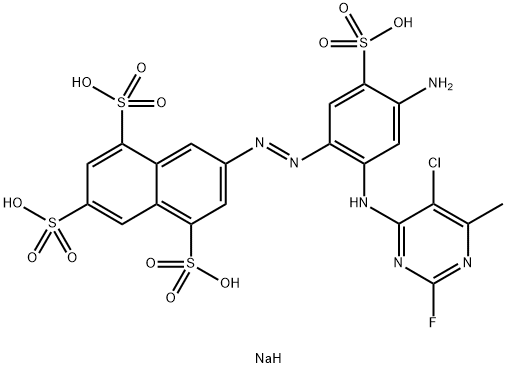 1,3,5-Naphthalenetrisulfonic acid, 7-[[4-amino-2-[(5-chloro- 2-fluoro-6-methyl-4-pyrimidinyl)amino]-5-sulfophenyl ]azo]-, tetrasodium salt