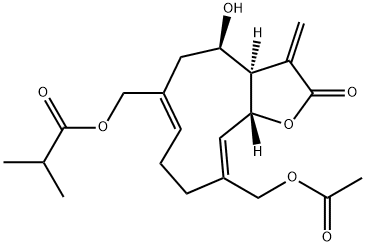 2-Methylpropanoic acid [[(3aR,4R,6Z,10Z,11aR)-10-acetoxymethyl-2,3,3a,4,5,8,9,11a-octahydro-4-hydroxy-3-methylene-2-oxocyclodeca[b]furan-6-yl]methyl] ester