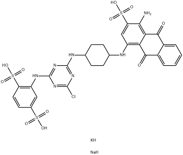 2-[[4-[[4-[(4-amino-9,10-dihydro-9,10-dioxo-3-sulpho-1-anthryl)amino]cyclohexyl]amino]-6-chloro-1,3,5-triazin-2-yl]amino]benzene-1,4-disulphonic acid, potassium sodium salt