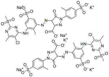 4-[[3-[[5-chloro-6-methyl-2-(methylsulphonyl)-4-pyrimidinyl]amino]-2-methyl-5-sulphophenyl]azo]-4,5-dihydro-1-(2-methyl-4-sulphophenyl)-5-oxo-1H-pyrazole-3-carboxylic acid, potassium sodium salt