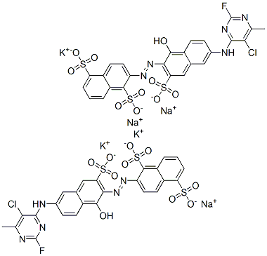 2-[[6-[(5-chloro-2-fluoro-6-methylpyrimidin-4-yl)amino]-1-hydroxy-3-sulpho-2-naphthyl]azo]naphthalene-1,5-disulphonic acid, potassium sodium salt